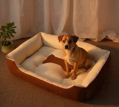 Plush Pet Bed, Soft Cushioned Dog Sofa with Bolster Pillows Breed Dogs Cotton Fill Side Bolster Washable (Brown and White, Small) - color: brown and white, size: Small