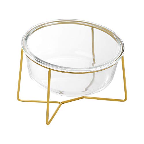 Large Glass Tilted Elevated Cat Dog Bowl Raised Cat Food Water Bowl Dish Pet Comfort Feeding Bowls with Gold Iron Stand - color: Glass, size: Large