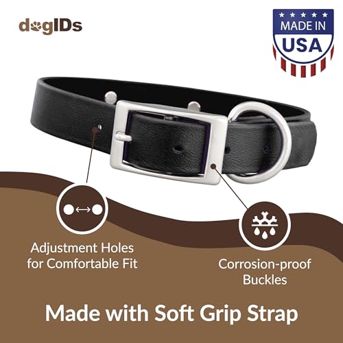 dogIDs Personalized Dog Collar – Custom Waterproof Soft-Grip Biothane with Laser-Engraved Nameplate, Durable & Odor-Resistant, USA Made | Black, 1 in x 16 in (Fits Necks Size 14-18 in) - color: Black, size: 1 in x 16 in (Fits Necks Size 14-18 in)