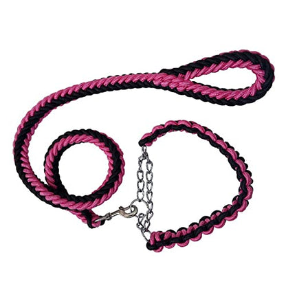 Love Dream Dog Collar and Leash Set, Heavy Duty Nylon Braided Rope Strong 4 FT Dog Leash and Martingale Training Collar for Small Medium Large Dogs Training and Walking (Black & Pink) - color: Black & Pink, size: Large (Thick 2.0cm)