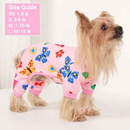 Dog Pajamas Small Sized Dogs Stretchable Summer Dog Clothes Pjs 4 Legs Girl Boy Cute Soft Puppy Outfits Doggie Cat Jammies Jumpsuit Sleeper for Pet, Butterfly S - color: Butterfly, size: Small (Chest 13in )