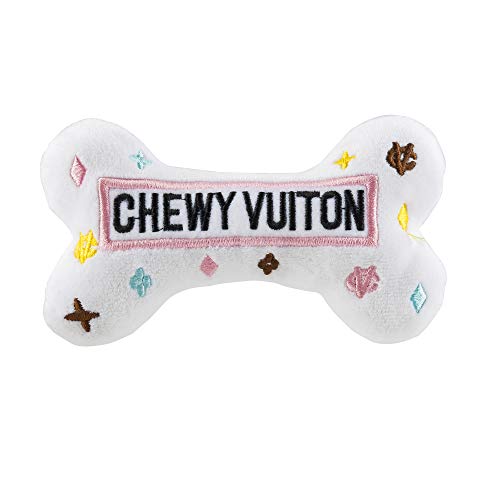Haute Diggity Dog Chewy Vuiton Bone Plush Squeaky Dog Toy, Soft Durable Designer-Inspired Stuffed Puppy Chew Toys for Small & Medium Dogs, Machine-Washable (White) Small - color: White Bone, size: Small