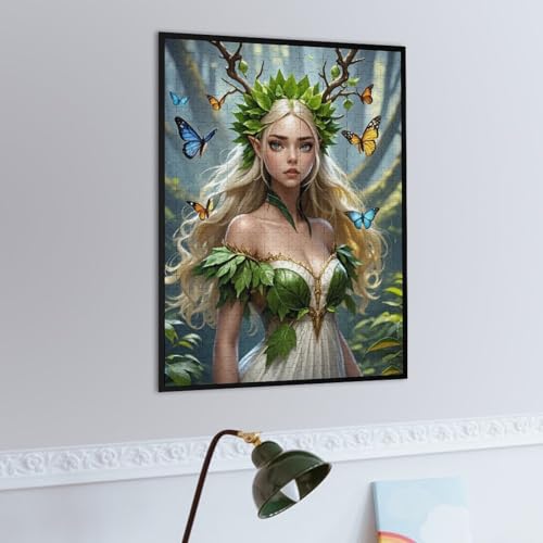 Green Elf Girl 1000-Piece Wooden Jigsaw Puzzle, Whimsical Elf Scene, Relaxing Puzzle Time, Fun for Teens and Adults - color: #9