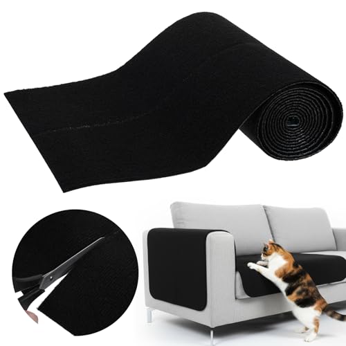 Cat Scratch Mat, Adhesive Trimmable Cat Scratching Climbing Carpet Mat Replacement for DIY Cats Tree Shelf Couch Corner Wall Cats Scratcher Furniture Protector (Black, 120 x 15.8 Inches)