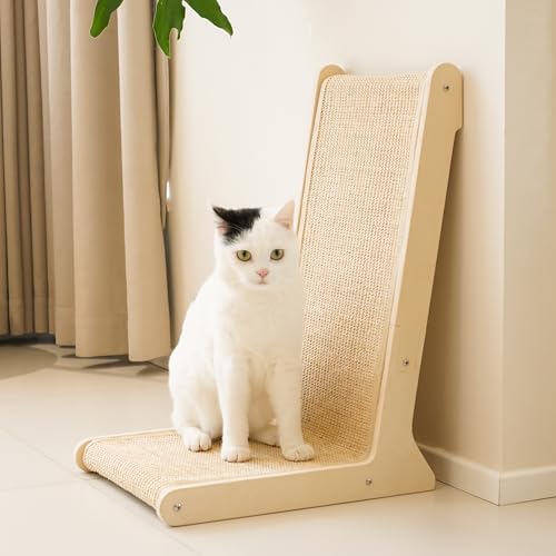 PETKARAY 105° Sisal Cat Scratcher, Sisal Scratch Pad for Indoor Cats, L Shape Kitten Scratching Board, Sturdy Floor Mounted Scratcher with Catnip - color: 105°, size: Medium