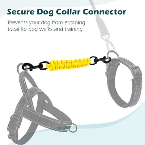 Dog Collar Safety Clip, Handmade Backup Safety Strap for Dog Harness, Prong, Pinch Collar, Double Ended Clasp Leash Connector (Yellow) - color: Yellow