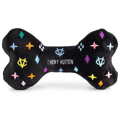 Haute Diggity Dog Chewy Vuiton Bone Plush Squeaky Dog Toy, Soft Durable Designer-Inspired Stuffed Puppy Chew Toys for Small, Medium & Large Dogs, Machine-Washable (Black Monogram) XL - color: Black Bone, size: X-Large