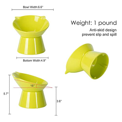 Detachable Elevated Cat Bowls, 15° Tilted Raised Cat Food Bowl Anti-Vomiting,Whisker Friendly, Adjustable Pet Dishes for Protecting Spine, cat Bowls for Indoor Cats Adult Kitten - color: Green