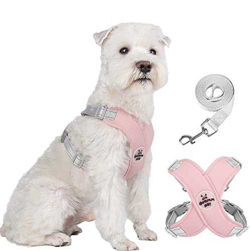 Dog Harness Pet X Frame No Pull Step-in Harnesses with Leash Set, Adjustable Reflective Choke Free Puppy with Padded Vest for Small, Medium Dogs and Cats Walking Training - color: Pink, size: Medium