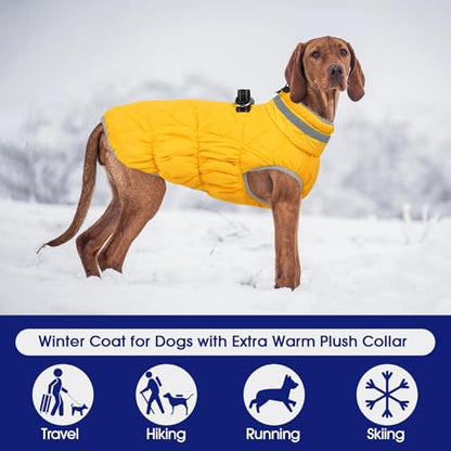 FUAMEY Dog Coat for Small Dogs,Waterproof Dog Winter Jacket with Harness Built in Puppy Cold Weather Coats Reflective Pet Vest with Zipper Warm Fleece Dogs Snowsuit Windproof Yellow XS - color: Yellow, size: XS(chest:14in)