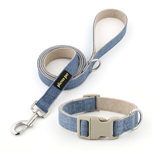 Plutus Pet Cotton Hemp Dog Collar and Leash Set, Adjustable Collar for Small, Medium, and Large Dogs, Heavy Duty and Soft on Skin, Haze Blue, S - color: Haze Blue, size: Small
