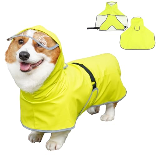 Dog Rain Jacket with Hood for Medium Large Dog,Waterproof Dog Raincoat with Reflective Strip， Adjustable Belly Strap Protection, Lightweight Poncho (Medium, Light Green) - color: Light Green, size: Medium