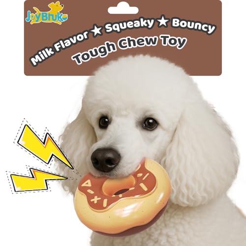 Dog Toys for Aggressive Chewers, Indestructible Squeaky Chew Toy to Keep Them Busy, Interactive Rubber Donut with Milk Flavor & Bounce, Teeth Cleaning for Small Medium Large Breed, Brown - color: Brown