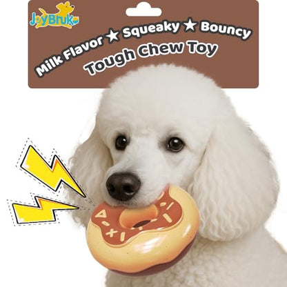 Dog Toys for Aggressive Chewers, Indestructible Squeaky Chew Toy to Keep Them Busy, Interactive Rubber Donut with Milk Flavor & Bounce, Teeth Cleaning for Small Medium Large Breed, Brown - color: Brown