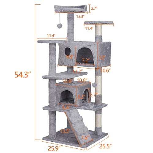 Nova Microdermabrasion 54 in Cat Tree Tower for Indoor Cats Multi-Level Cat Condo Cat Bed Furniture with Scratching Post Kittens Activity Center - color: Light Grey