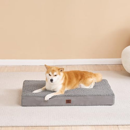 EHEYCIGA Orthopedic Foam Dog Bed, Medium, 30"L x 20"W x 3.5"Th, Light Grey - color: Light Grey, size: 30*20*3.5 Inches