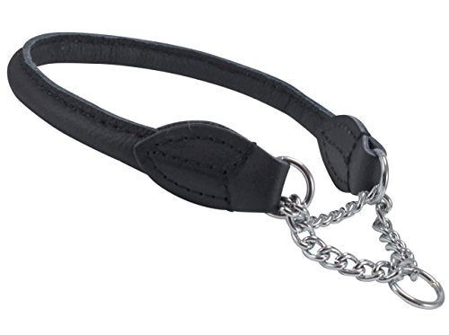 Dogs My Love Rolled Genuine Leather Martingale Dog Collar Choker Black 7 Sizes (#2 - Neck Circumf.8.5-10.5) - size: #2 - Neck Circumf.8.5-10.5