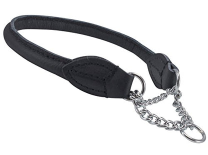 Dogs My Love Rolled Genuine Leather Martingale Dog Collar Choker Black 7 Sizes (#2 - Neck Circumf.8.5-10.5) - size: #2 - Neck Circumf.8.5-10.5