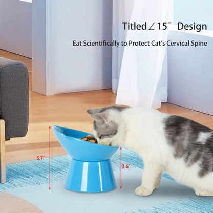 Detachable Elevated Cat Bowls, 15° Tilted Raised Cat Food Bowl Anti-Vomiting,Whisker Friendly, Adjustable Cat Dishes for Protecting Spine,Adult Kitten - color: Blue