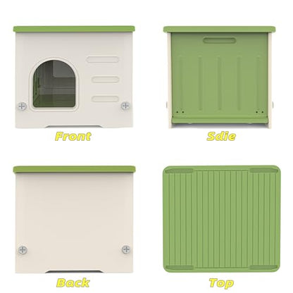Stackable Cat House for Outdoor Indoor Use, Feral Cat Shelter Weatherproof Waterproof Elevated (Medium) - color: Green-M