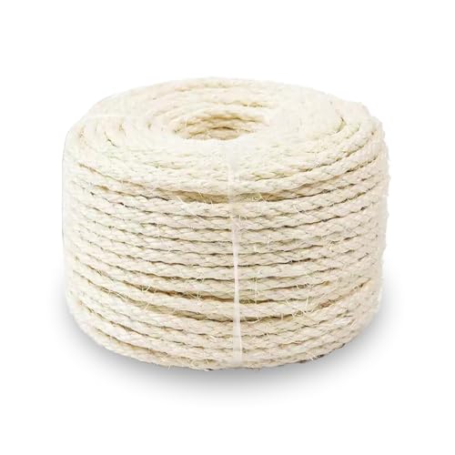 Natural Sisal Rope for Cat Scratcher Replacement, Durable Cat Tree Post Repair Cord for DIY Projects, Climbing Towers, Furniture Protection, Scratch Pad, Crafts, Garden, and Home Décor Use - color: White, size: 8mm 66ft