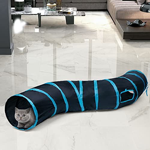 Sheldamy Cat Tunnel, S-2-Way Cat Tunnels for Indoor Cats, Collapsible Cat Play Tunnel, Interactive Toy Maze Cat House with 1 Play Ball for Cats, Puppy, Kitty, Kitten, Rabbit (Blue & Black) - color: S-2 Way Black & Blue