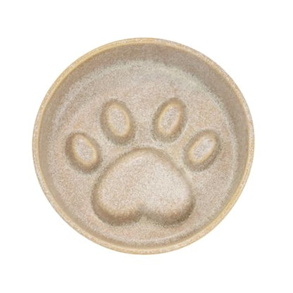 Ceramic Slow Feeder Bowl, 6.69 x 5.7 inches, Elevated Design with Paw Pattern, for Cats and Small Dogs (Khaki) - color: Khaki