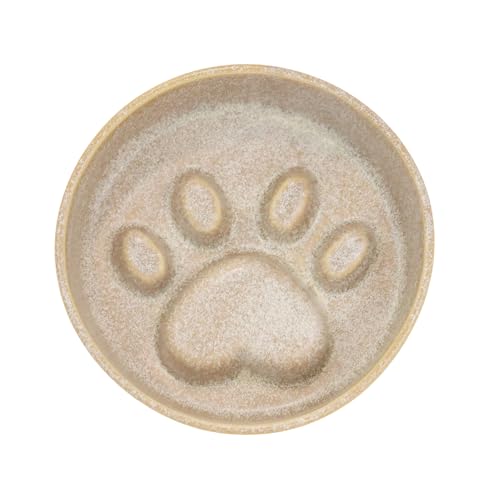 Ceramic Slow Feeder Bowl, 6.69 x 5.7 inches, Elevated Design with Paw Pattern, for Cats and Small Dogs (Khaki) - color: Khaki