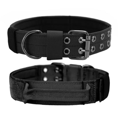 Tactical Dog Collar with Handle, Military Adjustable Heavy Duty Metal Buckle Dog Collars Soft Nylon Training Collar for Medium Large Dogs (Black, Medium) - color: Black-HD, size: M