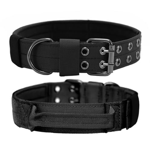 Tactical Dog Collar with Handle, Military Adjustable Heavy Duty Metal Buckle Dog Collars Soft Nylon Training Collar for Medium Large Dogs (Black, Large) - color: Black-HD, size: L