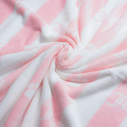 Juicy Couture Turquoise Pink/White Striped Dog & Cat Blanket with Sherpa Bone Shaped Pillow - Plush, Breathable, Lightweight, Machine Washable - color: Pink/White Juicy Stripes Hearts and Paws