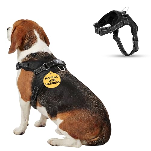 No Pull Reflective Adjustable Dog Harness with Handle- Comfortable Soft All Weather Mesh, Easy On Puppy Harness for Small Medium and Large Dogs (Black) Medium - color: Black, size: Medium