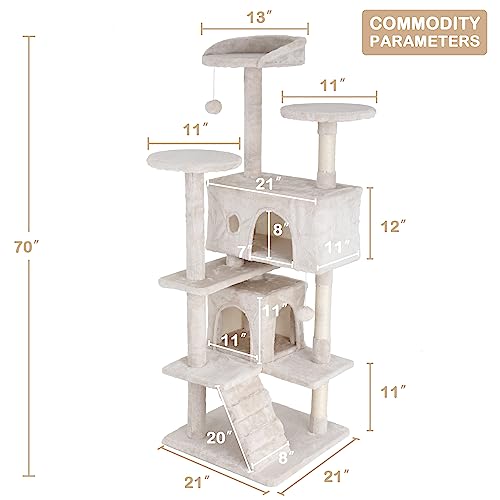 Go Pet Club 70'' Tall Multi-Level Cat Tree with Scratching Post, Condo, Platform, Tower for Indoor Medium Cats - color: Beige