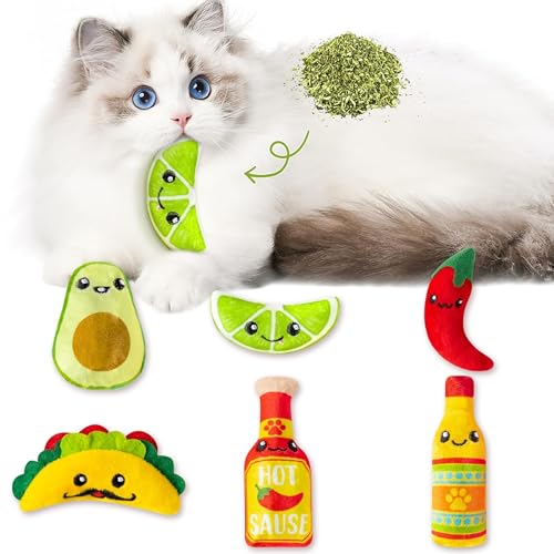 Mexican Catnip Stuffed Toys - 6Pcs Pet Days Mexican Carnival Funny Cat Toys for Cat Lovers Gifts, Cute Taco Hot Sause Avocado Lime Indoor Kitten Chew Bite Kick Interactive Pet Supplies - style: Mexican Carnival Taco Hot Sause Chili Avocado Lime