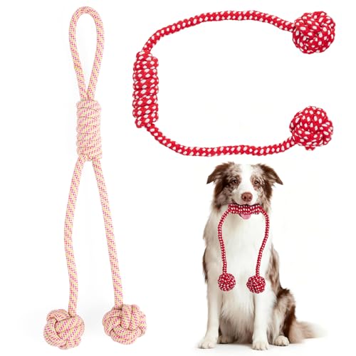 Durable Dog Rope Toys for Large-Medium Dogs, Interactive Dog Toys for Tug of War and Aggressive Chewers. 2 Cotton Pack Indestructible Teeth Cleaning and Interaction Toys.