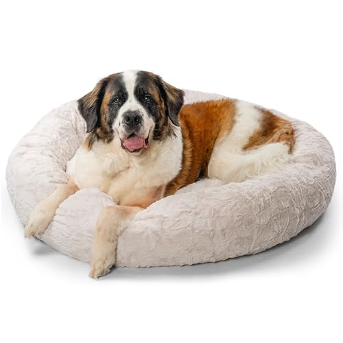 Best Friends by Sheri The Original Calming Donut Dog Bed for Extra-Large Dogs up to 150 lbs, Lux Faux Fur, Oyster, 45" x 45" - color: Oyster Lux, size: X-Large