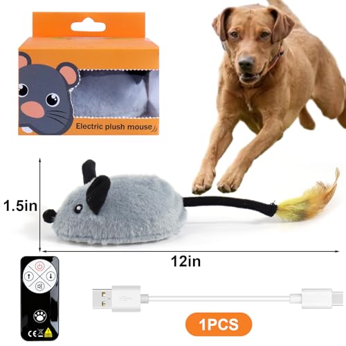 BABORUI Interactive Dog Toys Mouse, Remote Control Escaping Mice Squeaky Dog Toy with Lights & Auto-Turn, Rechargeable Moving Dog Toys for Small/Medium/Large Dogs & Cats(Grey) - color: Remote Control