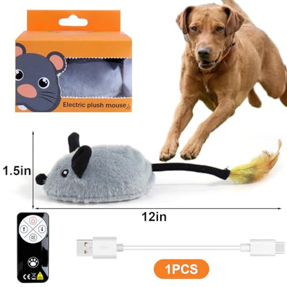 BABORUI Interactive Dog Toys Mouse, Remote Control Escaping Mice Squeaky Dog Toy with Lights & Auto-Turn, Rechargeable Moving Dog Toys for Small/Medium/Large Dogs & Cats(Grey) - color: Remote Control