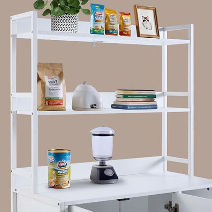 Garvee Cat Litter Box Enclosure with Shelves, 52'' Large Hidden Cats Furniture for Most Litter Box, Wood Enclosed Dog Proof Cat Kitty Cabinet with Scratch Mat White - color: White-1