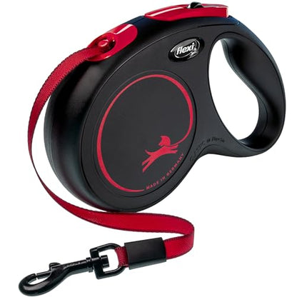 FLEXI New Classic Tape Retractable Dog Leash for Medium Dogs Upto 30-55 lbs. – 16 ft., Black Red |Tangle Free Pet Walking Leash with One-Handed Brake, Pause, Lock |German Quality Product - color: Black Fire, size: Medium - 16 Feet (Tape)