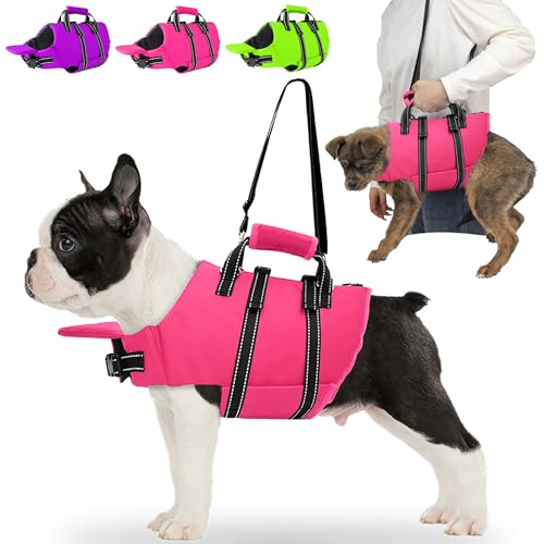 Dog Life Jacket with Self-Locking Zipper, High-Buoyancy Ripstop Dog Swimming Vest, Floating Vest with Rescue Handle for Swimming and Boating, PFD Available for Small, Medium, and Large Dogs - color: Pink, size: Large