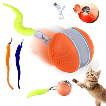 Automatic Cat Ball Toy,Self-Moving Interactive Cat Toy with Bird Chirping Sounds,3 Play Modes,USB-C Rechargeable – Electronic Cat Toys for Indoor Cats & Essential Pet Cat Supplies - color: Orange