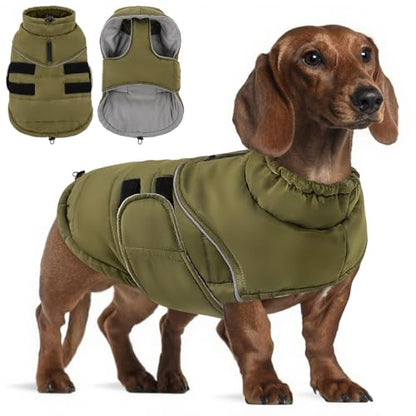Peferhouse Dog Warm Winter Coat - Dog Cold Weather Reflective Jacket with Harness Hole Thick Vest ArmyGreen M - color: Green, size: Medium