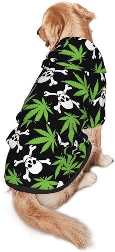 Skull Weed Leaf Dog Hoodies，Dog Clothes with Pocket and Hat Winter Clothes Sweaters for Medium Large Dogs Girl Boy Pets' Clothes Outfits - color: skull weed leaf, size: M for Medium Dog