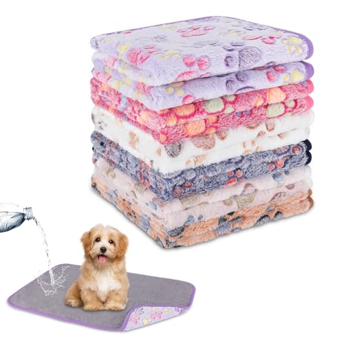 Waterproof Dog Blankets, 6 Pack Washable Dog Blankets for Bed Couch Sofa Protector Fleece Flannel Puppy Blanket Soft Plush Reversible Throw Blanket for Small Dog Puppy Cat 23"×16" - color: Purple+blue+beige+white+pink+coffee(6pack), size: 23"×16"