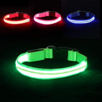 Neon LED Light Up Dog Collar for Night Walking, Rechargeable Safety Glow Illuminated Collar with 3 Modes Flashing, Reflective Adjustable Pet Light for Small/Medium Dogs Puppy 15-19" Neck (Green) - color: 1-Pack(Green)&Medium