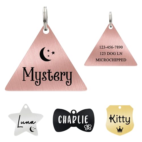 Ultra Joys Personalized Cat Collar Name Tag Small Pet ID Tags for Cats - Customized Mini Cute Dog Cat ID Tag - Bothside Engravable Lightweight Durable Stainless Steel - Triangle Tag in Rose Gold - color: Triangle-rose Gold