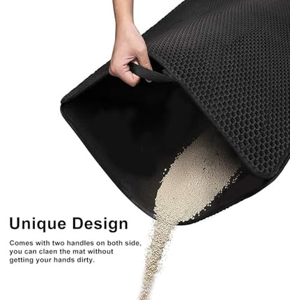 Cat Litter Mat with Handles, 30"x 24" Litter Trapping Mat, Double Layer Honeycomb Litter Box Mat, Waterproof Urine Proof Kitty Litter Mat,Easy Clean Scatter Control
