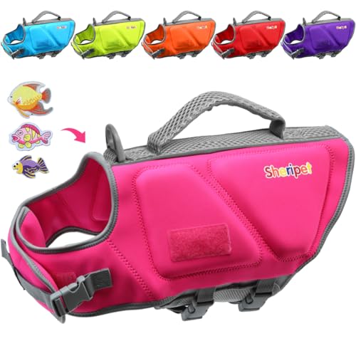 Dog Life Jacket, Good Visibility Dog Life Vest for Swimming with Reflective Stripes and Rescue Handle, Flotation Vest Suit for Small Medium and Large Dogs, Medium - color: RosePink, size: Medium