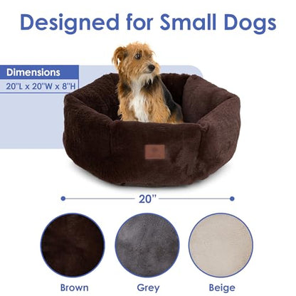 AMERICAN KENNEL CLUB Round Plush Dog Bed - 20" Cozy Donut Design for Small Pets, Ultra-Soft Washable Pet Bed with Non-Slip Bottom, Durable High-Loft Filling, Brown - color: Brown